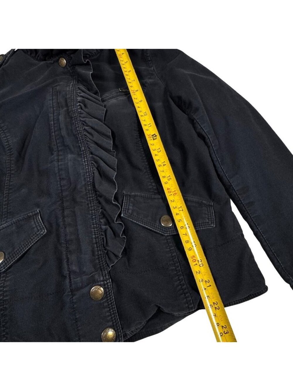 Vintage Y2K Juicy Couture Black Military Ruffle Jacket Cotton Utility Blazer S - Picture 9 of 12
